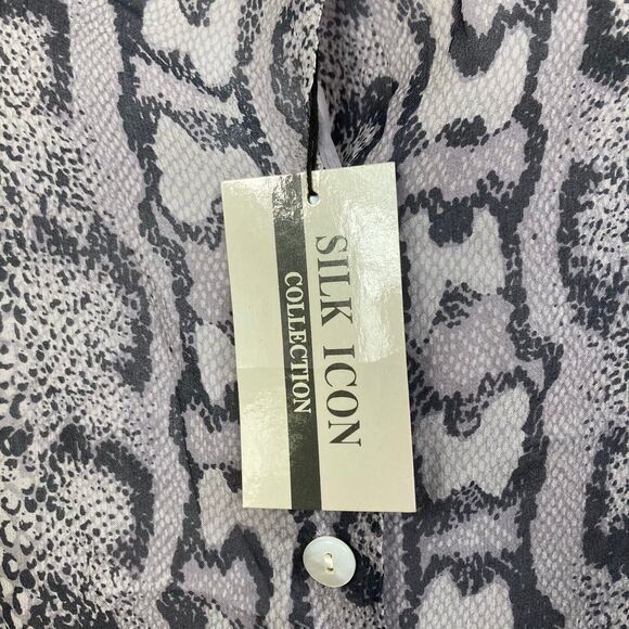 NWT‎ Silk Icon Shirt Womens Sz M Gray Snake Print Button Up Short Sleeve - Picture 6 of 12